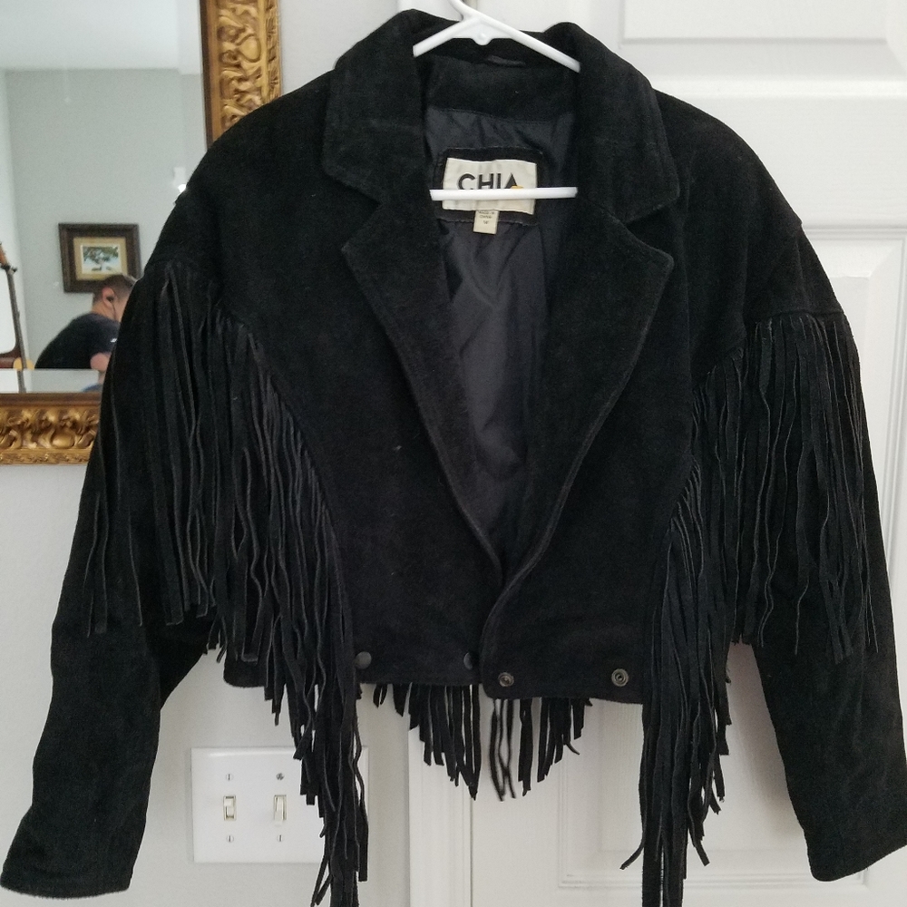 Genuine leather fringe jacket
